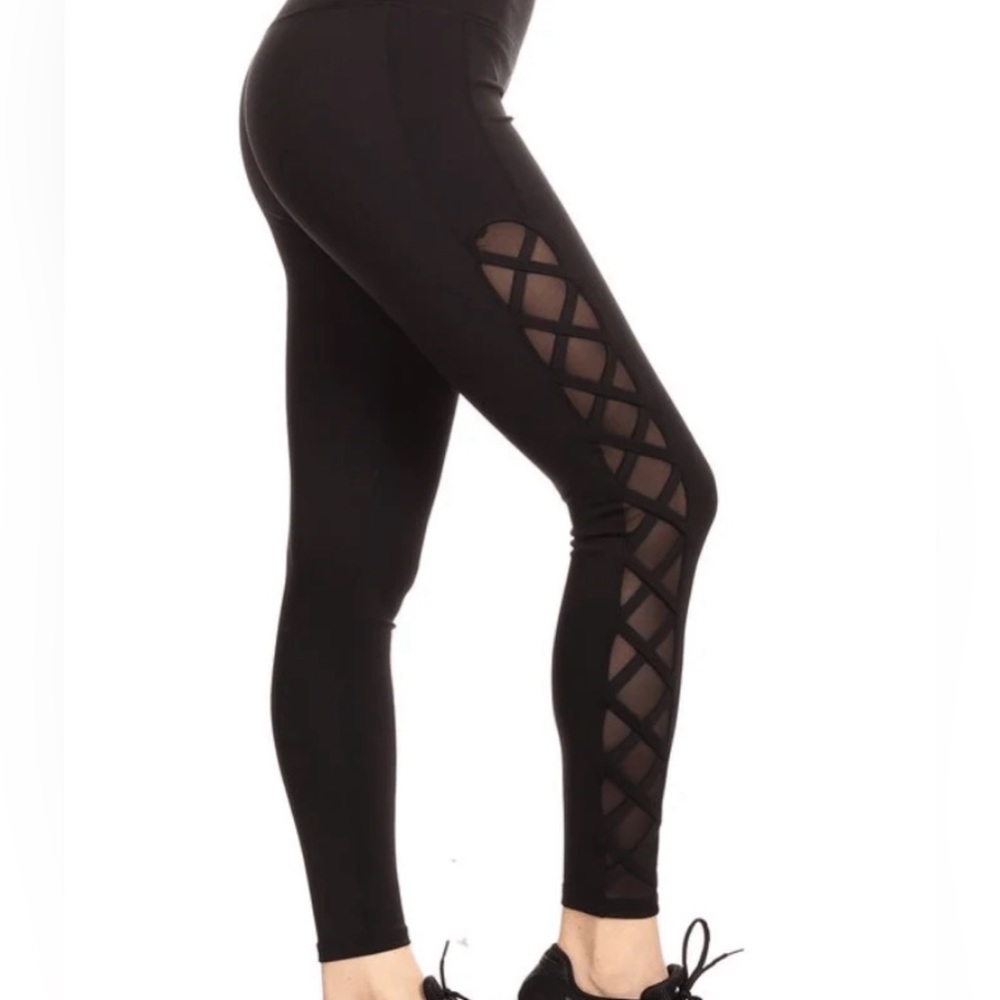 Zella High Waisted Mesh Criss Cross Leggings.